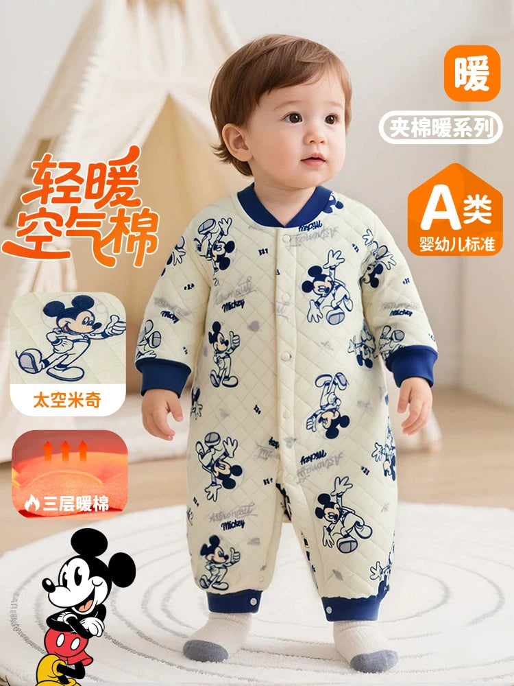 Disney uşaq geyimləri payız və qış yeni stil uşaq bodi üç qatlı isti ev sürünən kostyum nazik təmiz pambıq sırğalı Mickey Mouse