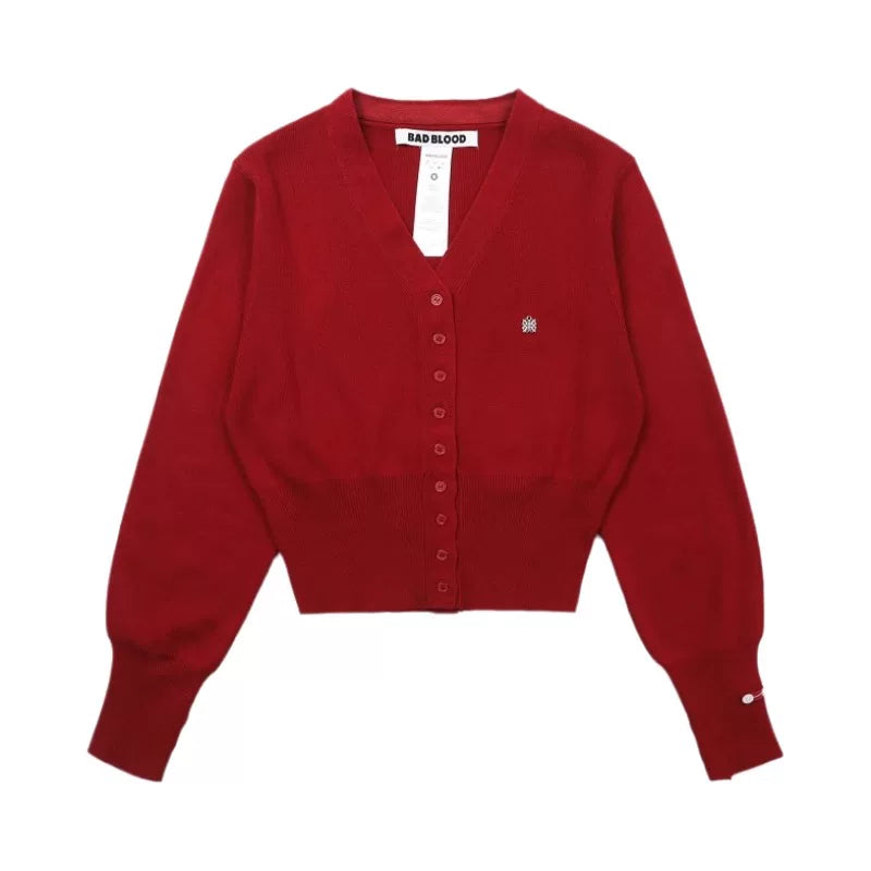 Koreyalı Badblood Hot Girl Qırmızı Trikotaj Kardiqan Qadınlar üçün Yaz, Payız və Qış Uzun Qollu Üst Geyim Qısa Üst Gödəkçə