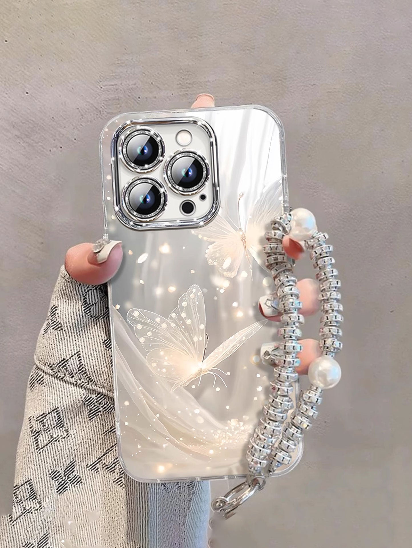 Zərif kəpənək Apple 17promax mobil telefon qutusu, yeni yüksək keyfiyyətli qolbaq, iphone16Pro qadın modeli 12 parıltılı 15Plus lens 17pro hər şey daxil, düşməyə qarşı 14 qoruyucu örtük üçün uyğundur 13