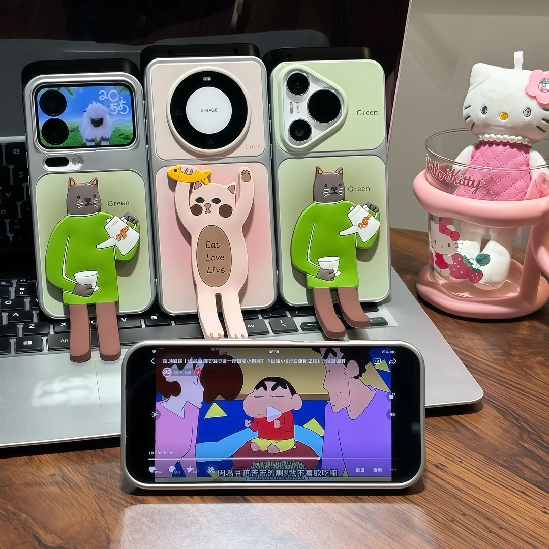 Apple 17promax mobil telefon qutusu Huawei mate60pro yeni p70 yaradıcı Reno15 şəxsiyyət s20/x300 hər şey daxil Xiaomi 17 anti-payız şöhrəti üçün uyğun İnternet məşhur cüt pişik ikili braket