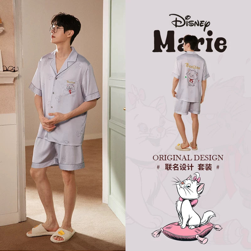 Gongdie [sərin tip] Disney Mary Cat cüt pijamaları qadınlar üçün yay buz ipək qısaqol kişi ev paltarları