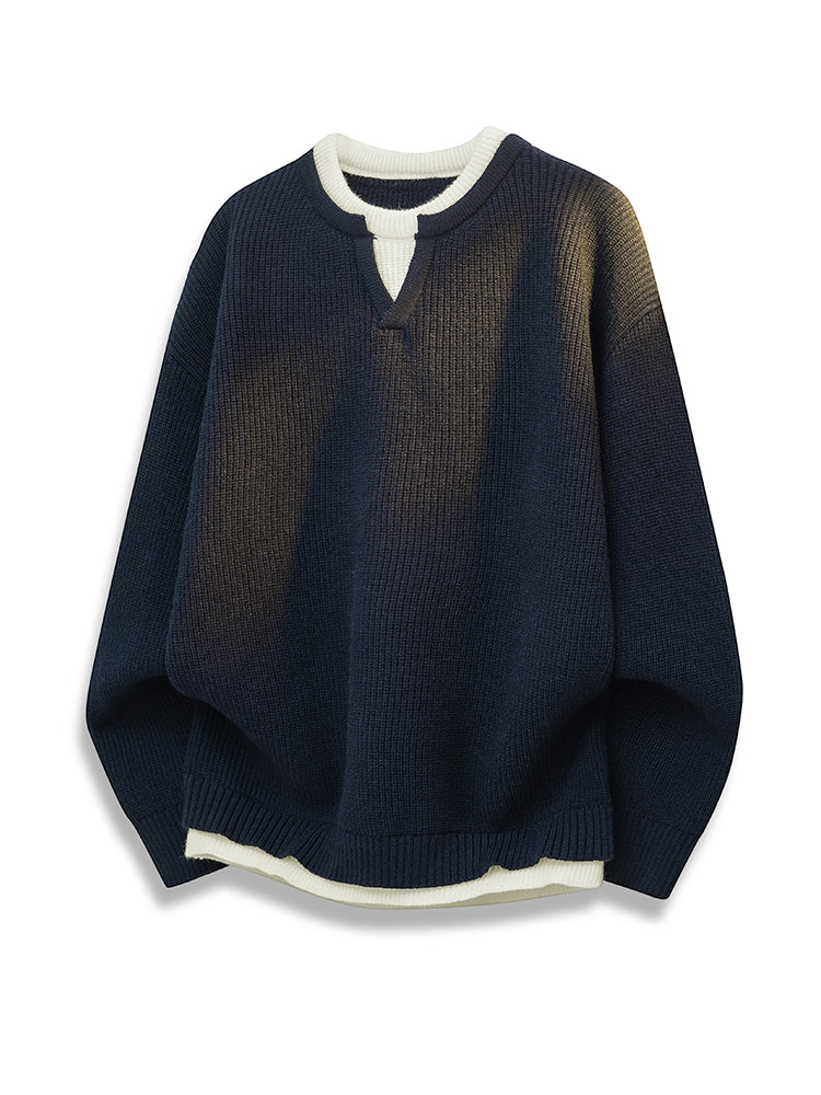 Romon Faux İki Hissəli Sviter Kişilər üçün 2025 Yeni Payız və Qış İsti Trikotaj Qalınlaşdırılmış Daxili Qatlı Kişi Topu