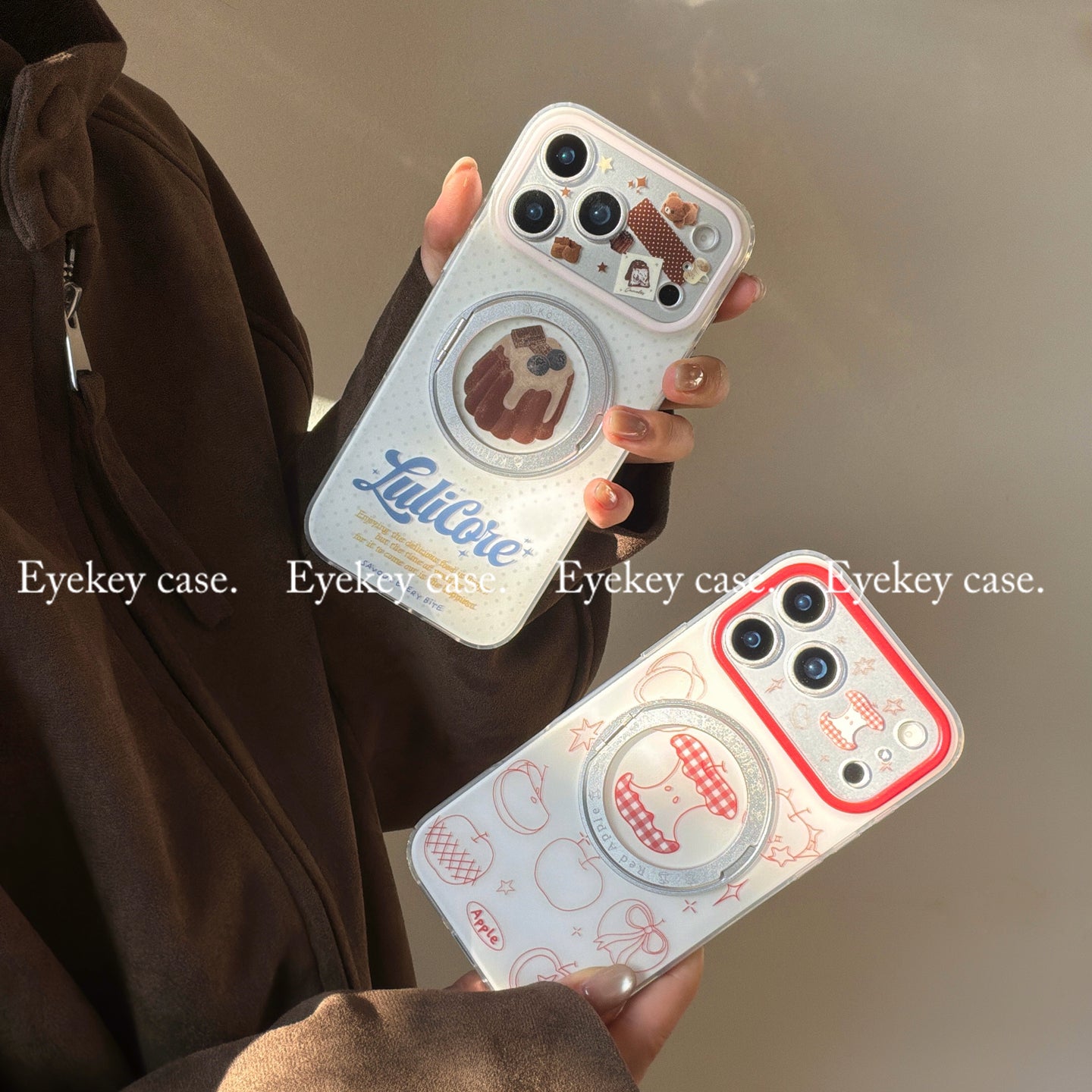 eyekey·ins qraffiti qırmızı alma şokoladlı pudinq iphone17pro max mobil telefon qutusu Apple 15 yeni pivot 16 fırlanan 360 mötərizə 17pro yıxılmağa qarşı yumşaq qabıq