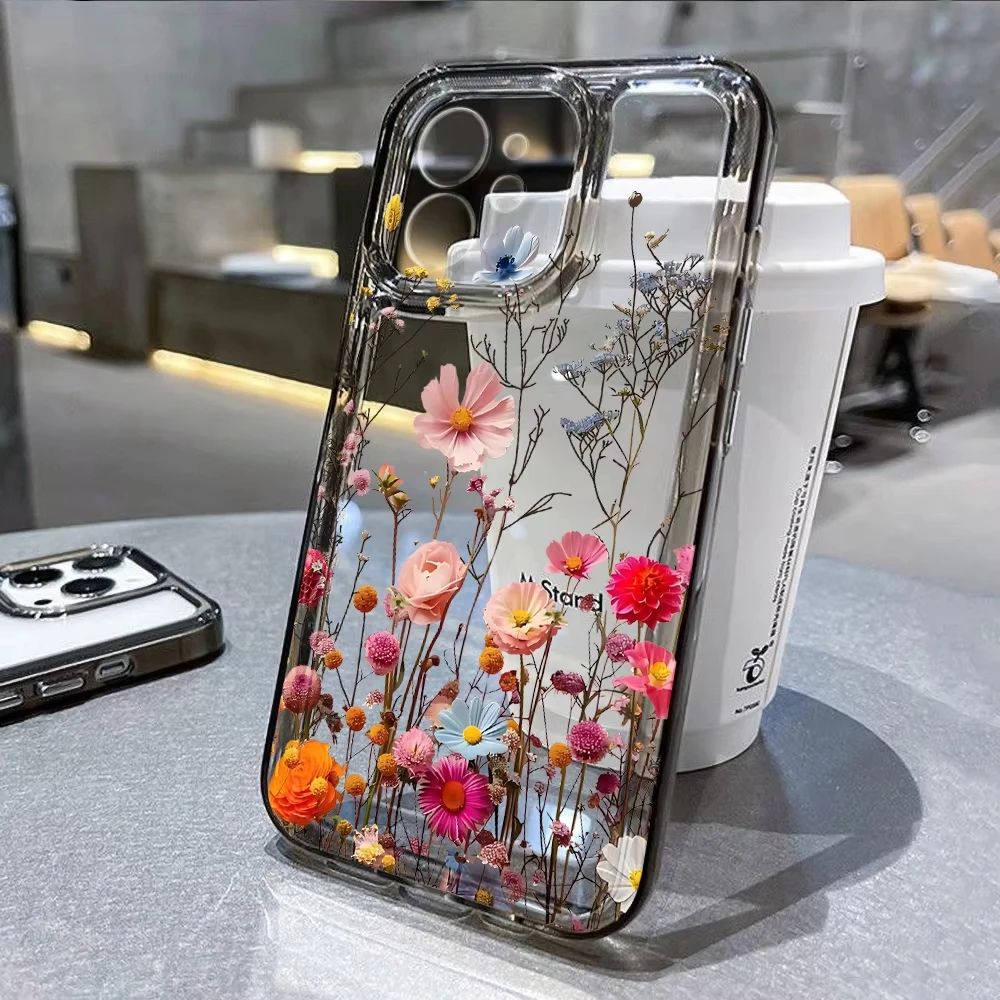 iPhone 16 Pro 13 15 11 12 14 17 Pro Ma üçün çiçəkli telefon qabı