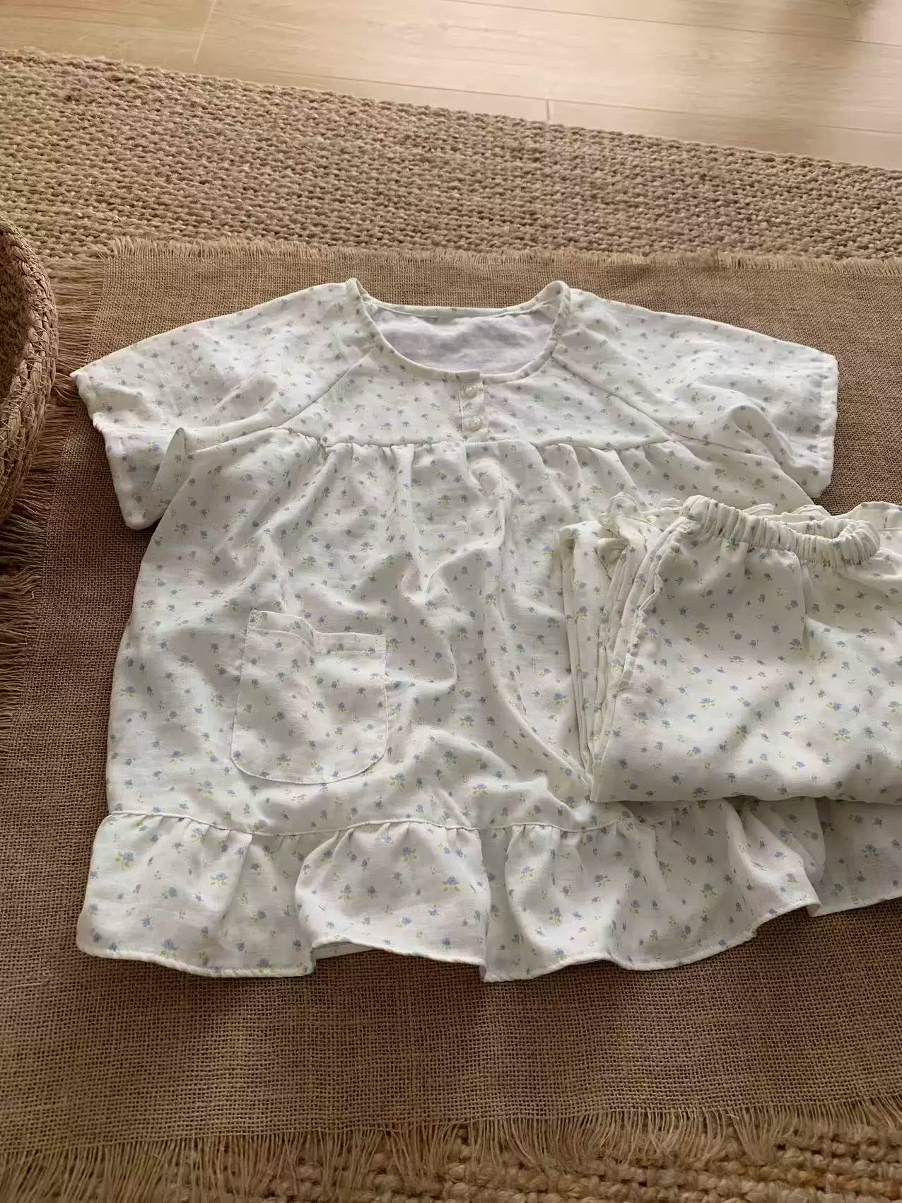 Pambıq köpüklü yaz yuxu çiçəkli pambıq pijama qadınlar üçün yay pambıq ikiqat iplik dəyirmi boyun qısaqol uzunqol kostyum ev geyimi
