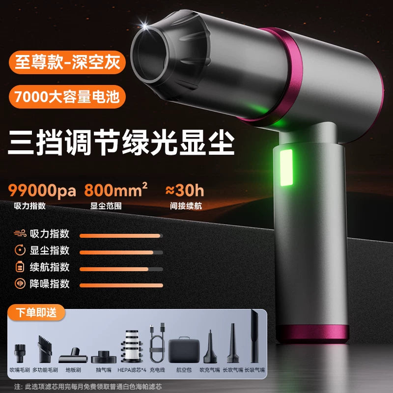 Handheld mini car vacuum cleaner, new model for 2025, super powerful suction, cordless and mini blower/vacuum cleaner combination.