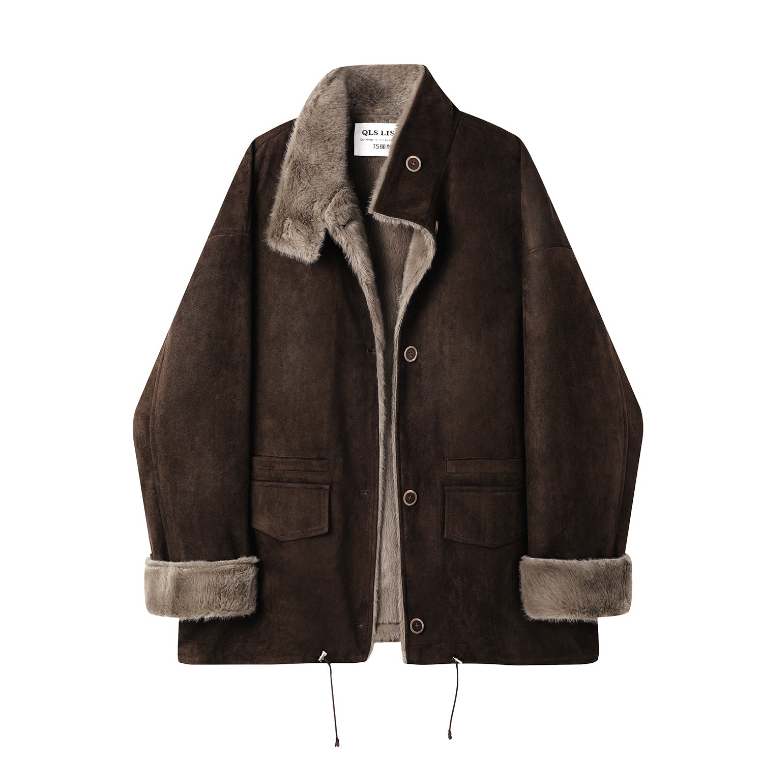 Cholisa-nın qadınlar üçün super şirin, qalın, yun astarlı, geri çevrilə bilən xəz paltosu, 2025-ci ilin qış mövsümü üçün yeni model.