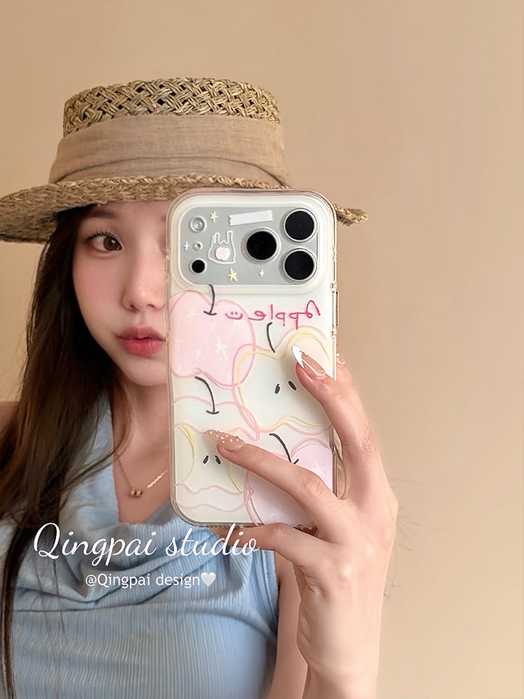 Qingpai ins sadə boyalı çəhrayı və ağ xətlər Apple ulduzu qraffiti Apple 17promax mobil telefon qutusu iphone16pro yeni 15promax qadın modeli 15pro yaradıcı stil hər şey daxil sərt qabıq