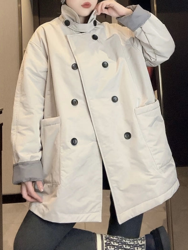 Avropa üslubunda qadınlar üçün orta uzunluqlu trençkot, 2026-cı ilin yaz yeni modeli, böyük ölçüdə, Koreya üslubunda, boş formada, zərif yaxalıqlı top.