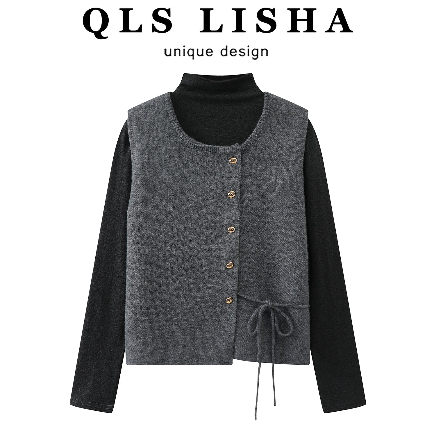 Cholisa Koreya üslubunda tənbəl kardiqan sviter jilet iki hissəli qadınlar üçün dəst, payız və qış boz rəngli trikotaj dəsti