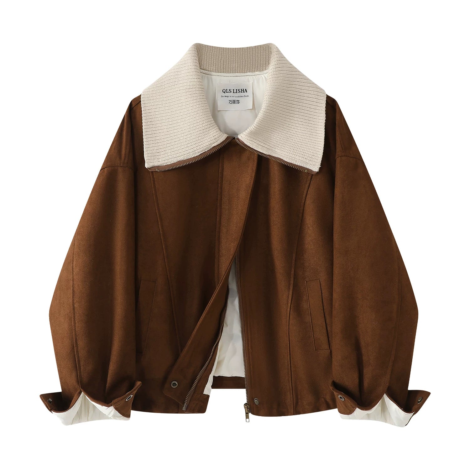 Cholisa'nın qadınlar üçün super şirin ağ ördək tüklü astarlı zamşa gödəkçəsi, 2025 qış yeni modeli, qalınlaşdırılmış tüklü palto