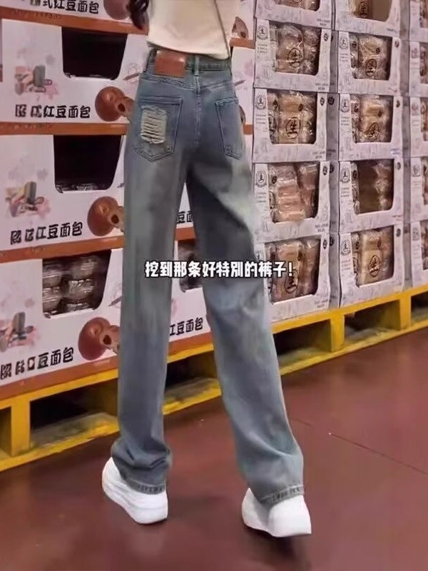 Qadınlar üçün incə, düz ayaqlı cins şalvar, 2026-cı il yay yeni dəbi, böyük ölçü, yüksək belli, boş formalı, arıqladıcı, çoxfunksiyalı geniş ayaqlı şalvar.