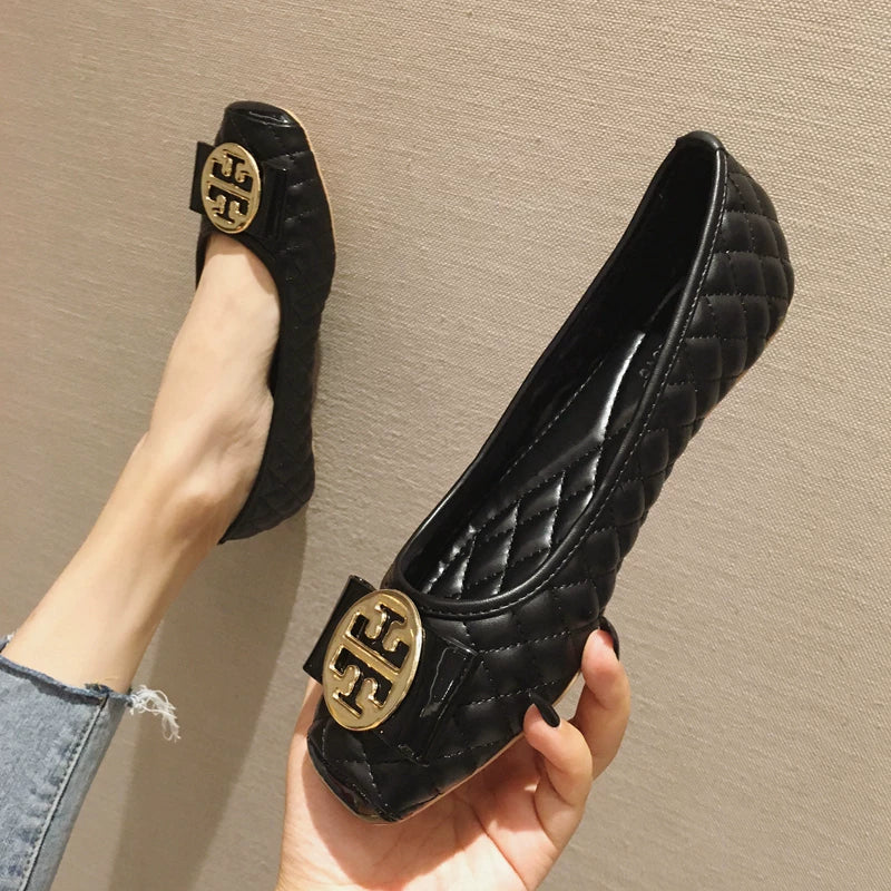 Qadınlar üçün Qara Kvadrat Barmaqlı Düz Ayaqqabılar, Yaz 2025 Yeni Stil, Yumşaq Altlıq, Dayaz Ağızlıq, İş Ayaqqabıları, Böyük Ölçülü Qayıq Ayaqqabıları, Qadın Dodaq Ayaqqabıları