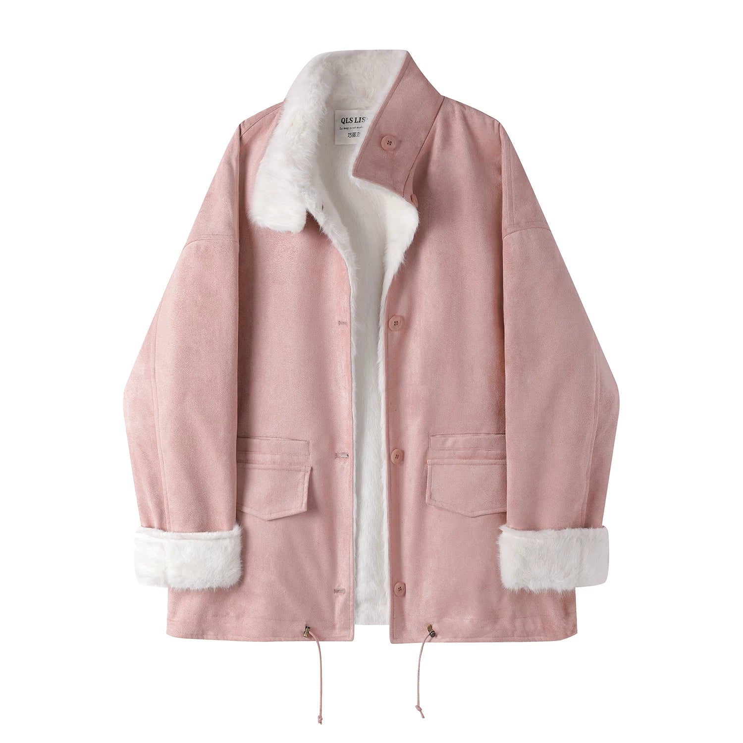 Cholisa-nın qış üçün mükəmməl olan super şirin qırmızı zamşa yun astarlı paltosu, zərif və geri çevrilə bilən uzun model.