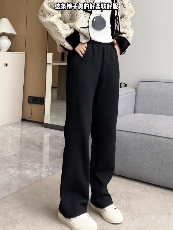 Qadınlar üçün böyük ölçülü qara düz ayaqlı şalvar, 2026-cı ilin yazı, yüksək belli, geniş bədən quruluşlu, arıqladıcı, gündəlik, çoxfunksiyalı, dar ayaqlı, geniş ayaqlı şalvar.