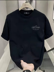 Yay təmiz pambıq qısaqol köynək kişi moda dəbli köynək təsadüfi çox yönlü dəyirmi boyunlu yarımqol üst yaraşıqlı kişi geyimi