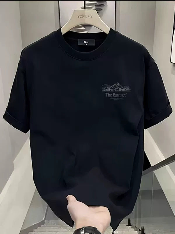 Yay təmiz pambıq qısaqol köynək kişi moda dəbli köynək təsadüfi çox yönlü dəyirmi boyunlu yarımqol üst yaraşıqlı kişi geyimi