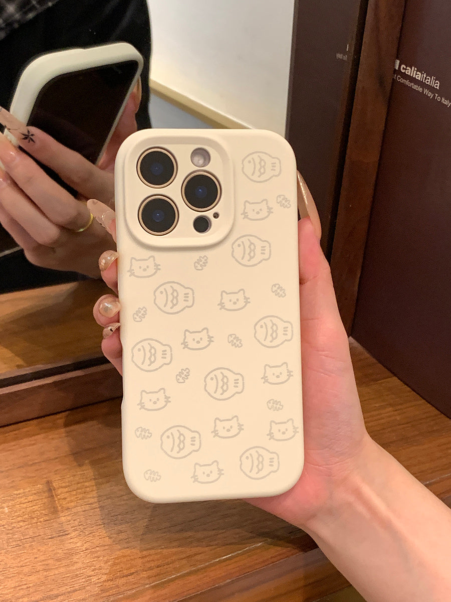 Rezin meyvə ins sadə xətlər kiçik balıq pişik maye silikon iPhone17promax mobil telefon üçün uyğun Apple 16pro Nuojiji 15 düşməyə qarşı 14 hər şey daxil kamera açarı sərt qabıq Hava