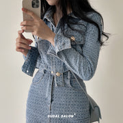 Bahar Şirin və Acılı Fransız Qəşəng Kiçik Qadınlar üçün İki Hissəli Denim Gödəkçə və Ətək Dəsti