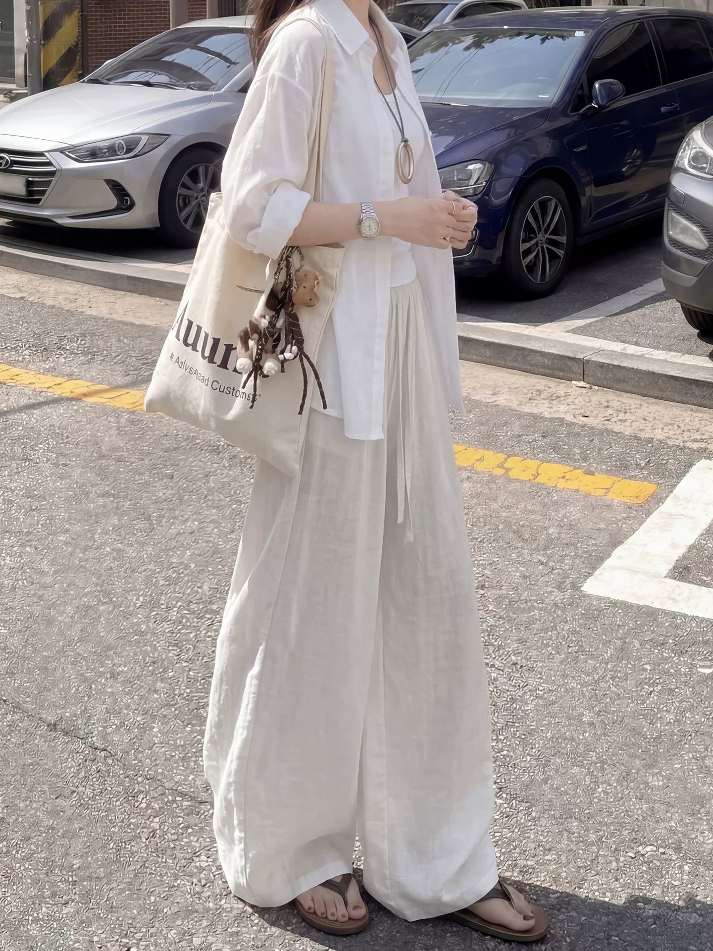 Qadınlar üçün dəniz kətan geniş paçalı şalvar yay nazik iri ölçülü yağlı mm drape köhnə pul üslubunda təsadüfi günəşdən qoruyan pala şalvar