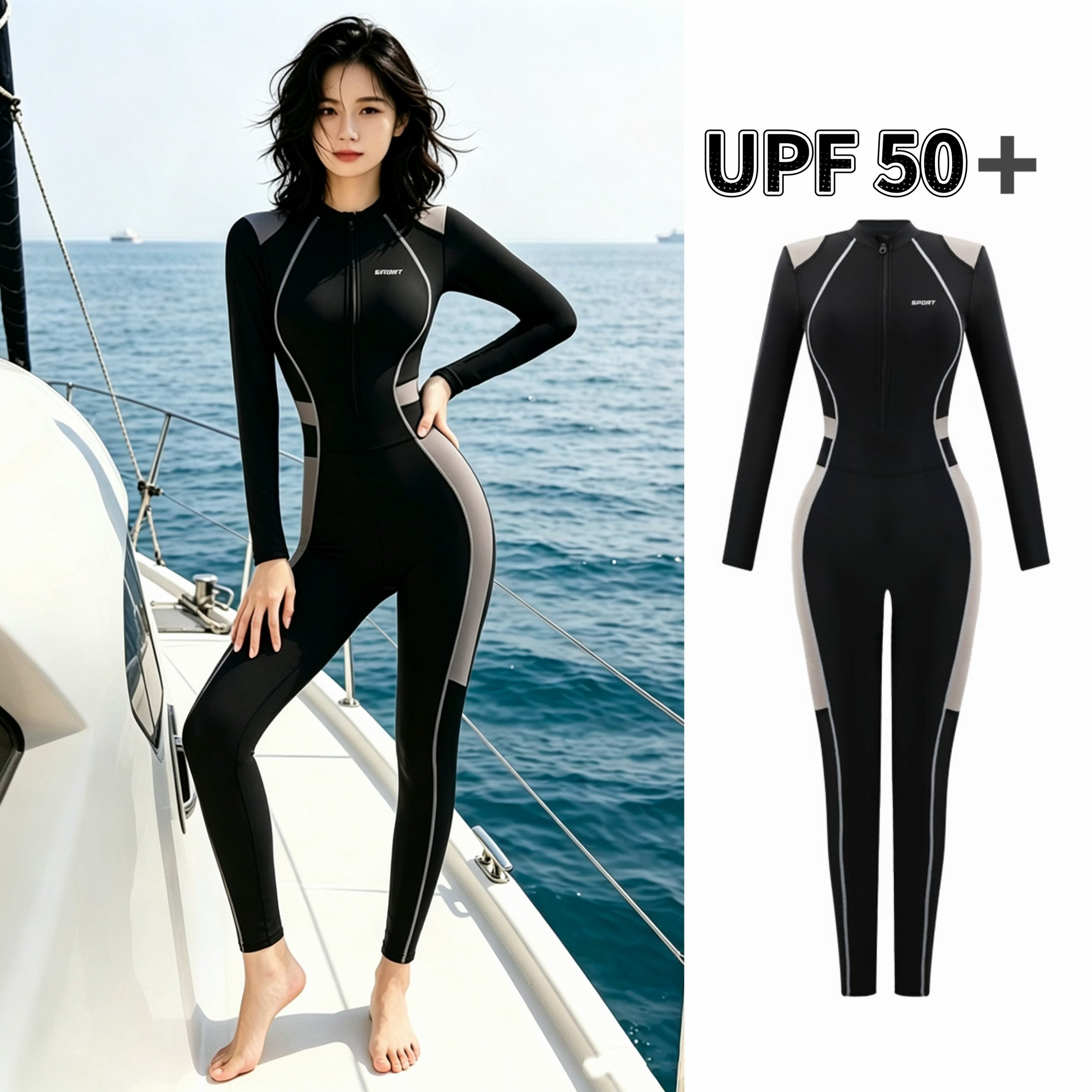 UPF50+ tam bədən günəşdən qoruyan meduza kostyumu snorkeling qadınlar üçün böyük ölçülü çimərlik kostyumu uzunqol uzun şalvar bir parça sörfinq üçün su kostyumu