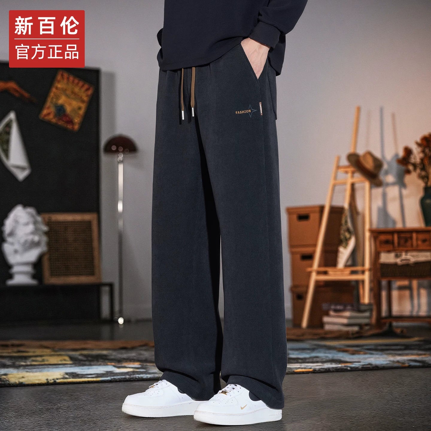 New Balance kişilər üçün yun düz ayaqlı idman idman şalvarı, payız və qış, flis astarlı, dəbli, boş, gündəlik şalvar.