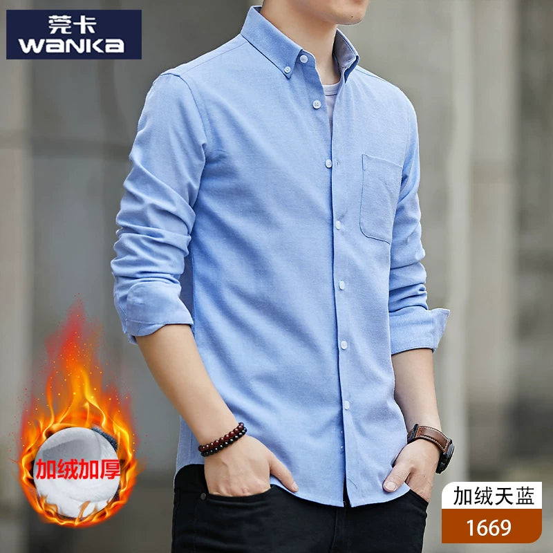 Kişilər üçün uzunqol köynək, gənclik üslubunda, boş forma, dəbli brend, yüksək səviyyəli Oksford parça, düz rəng, payız geyimi, gündəlik üst geyim.