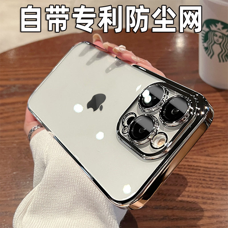 Apple 17 Promax cib telefonu üçün uyğun toz keçirməyən şəbəkə 15 şəffaf ultra nazik iPhone 16 pro yeni model 14 hər şey daxil elektrokaplama 13 qoruyucu örtük 11 PM obyektiv filmi 12 məşhur çılpaq metal hiss ilə gəlir