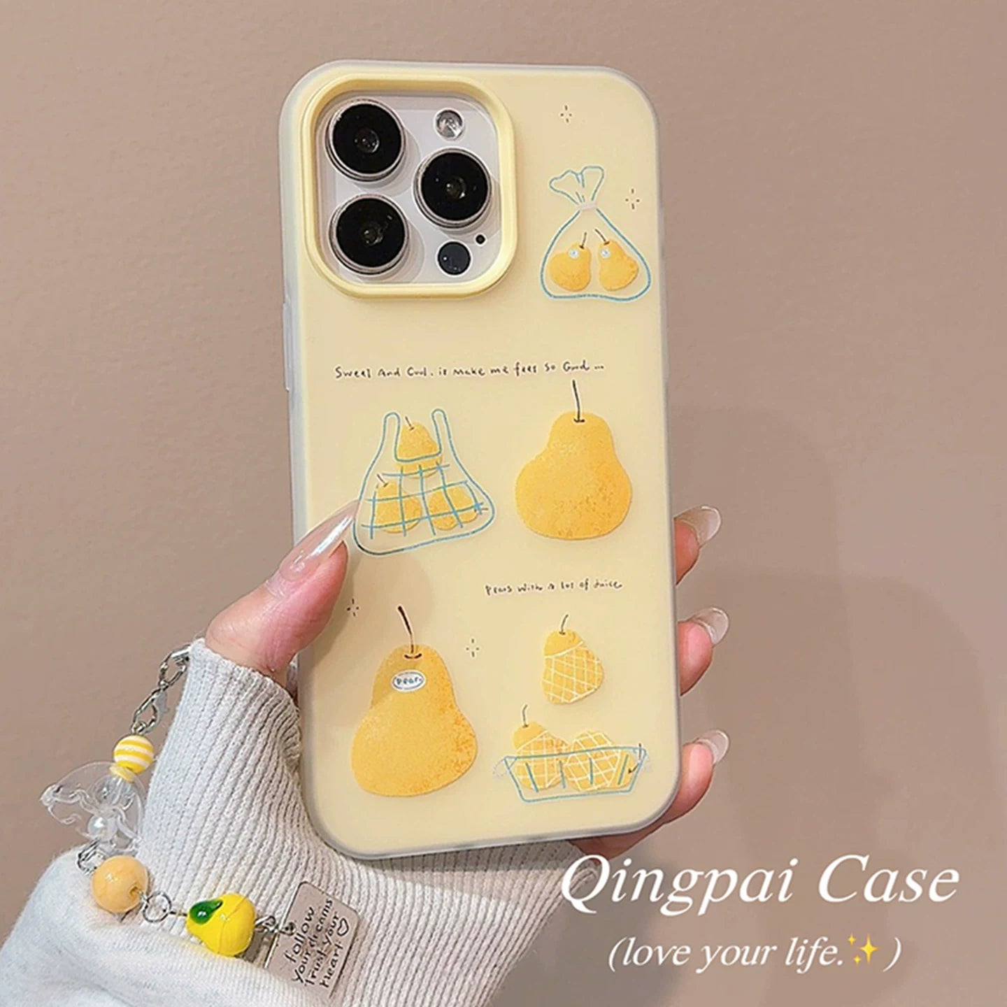 Qingpai ins niş sarı çanta armud kulon Apple 17promax cib telefonu qutusu iphone16 yeni 15pro qadın modeli 14 ikisi birdə 13 Koreya stili 12 mağaza kəşfiyyatı 11 hər şey daxil sərt qabıq