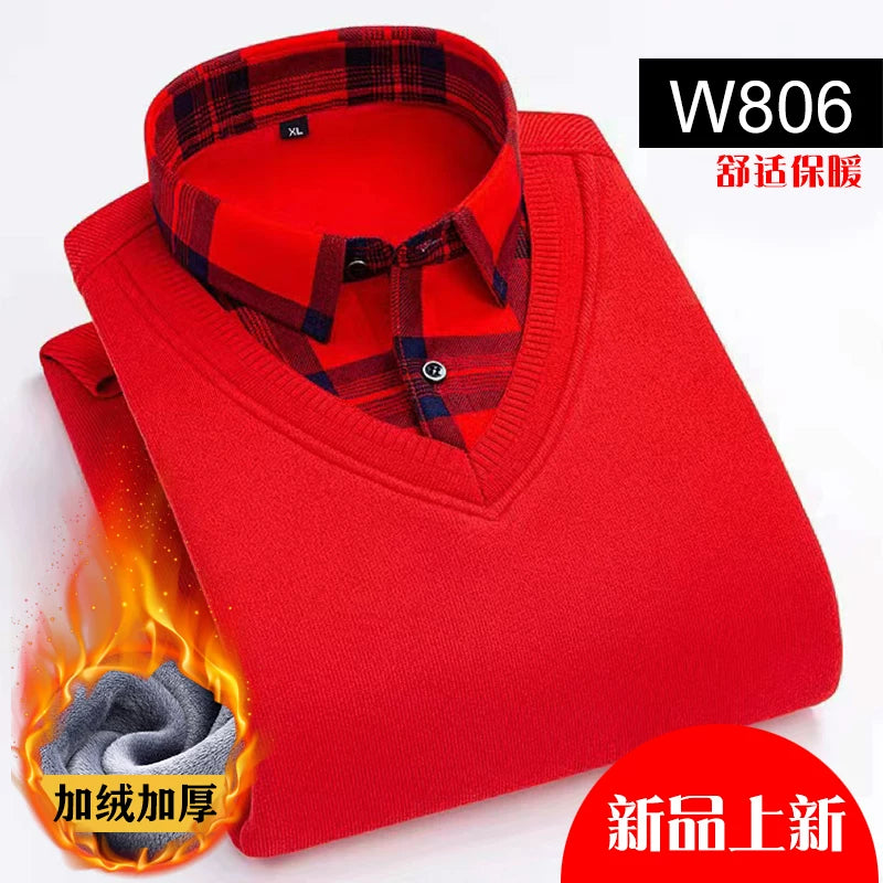 Paul Kişi İsti Köynək, Süni İki Parçalı, Yun Astarlı, Qalın Köynək Yaxalıqlı, Trikotaj Sviter, Böyük Ölçülü Üst Qat