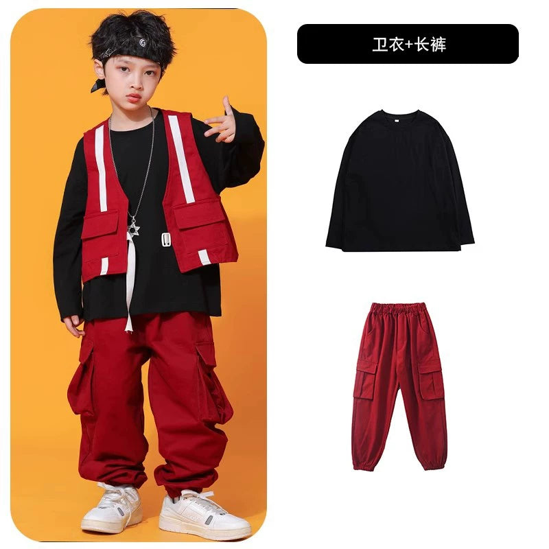 Küçə rəqsləri uşaqlar üçün dəbli, gözəl oğlanlar üçün hip-hop performansı jileti, üç hissəli hip-hop küçə performansı kostyumu.