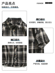 Sərin kişi köynəyi qısaqol yay yeni üslublu gənclər üçün təsadüfi kiçik plaid köynək kişi orta məktəb və orta məktəb tələbələri üçün boş paltar