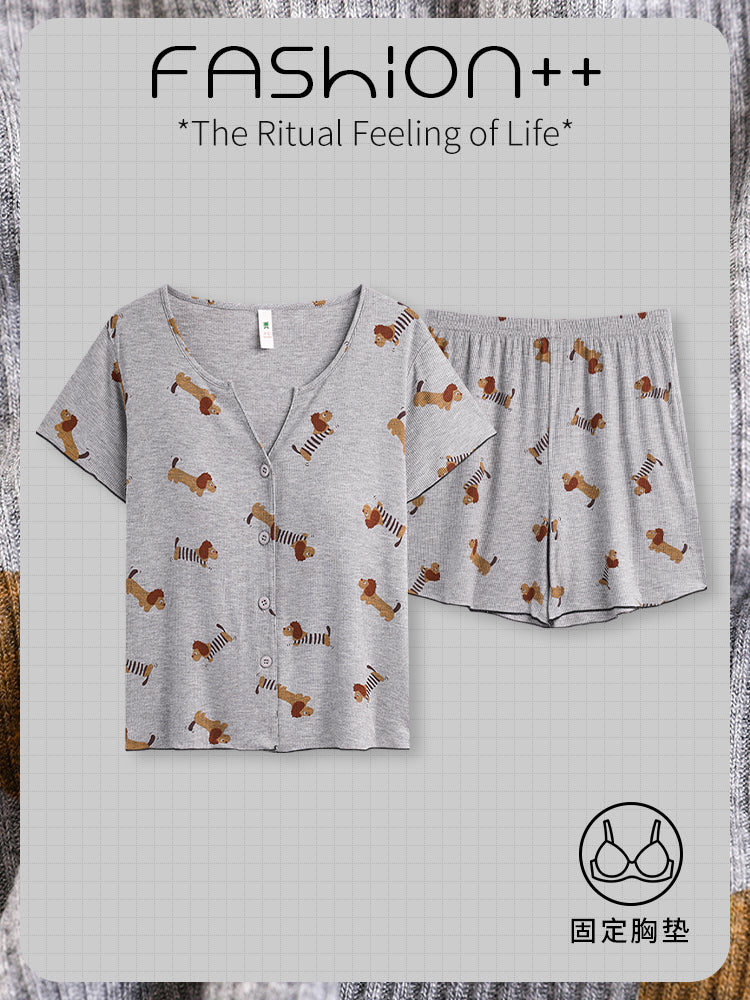 Modal Pijama Qadın Tək Parçalı Yay Qısaqol Hırkalı Yuxarı Buz İpəkdən Kənarda Geyinilə bilər Ev Geyimi