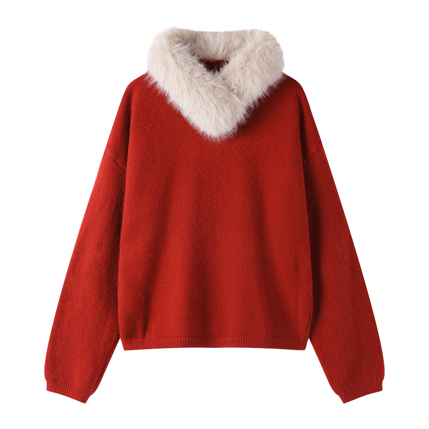 Qadınlar üçün Chorissa Qırmızı Yeni il və Milad mövzulu sviter, payız və qış, xəz yaxalıqlı çoxfunksiyalı dizayn, sviter trikotaj top