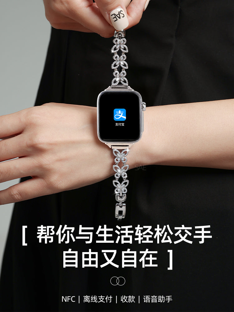 Smart Watch Qadın 2025 Kəpənək Kölgəsi Zirkon Ürək dərəcəsi Bluetooth Telefon İdman Qolbaq Android Telefonları üçün