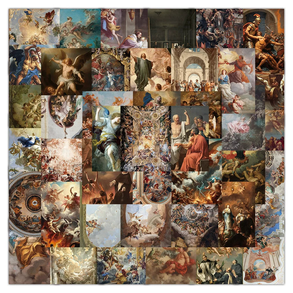 500 Retro Avropa İntibahı Yağlıboya Rəsm İncəsənəti Van Qoq Qraffiti Etiketləri Da Vinci Mona Lisa DIY Etiketləri