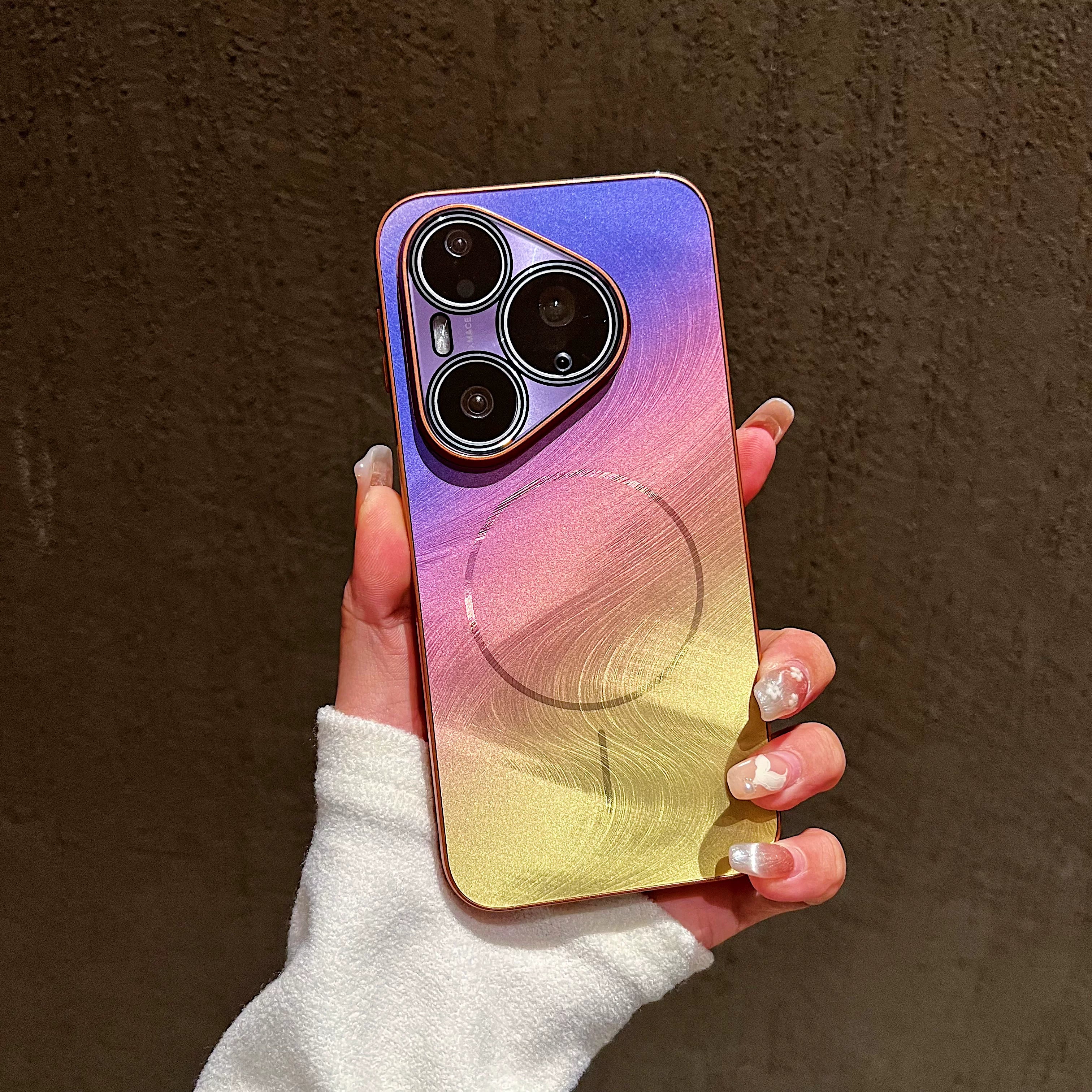 Pura90promax mobil telefon qutusu üçün uyğundur Huawei yeni seriyalı dörd künclü düşməyə qarşı lens hər şey daxil olmaqla qoruyucu örtük maqnit udma qabaqcıl sadə pura80pro gradient buzlu ultra nazik p70ultra Hui