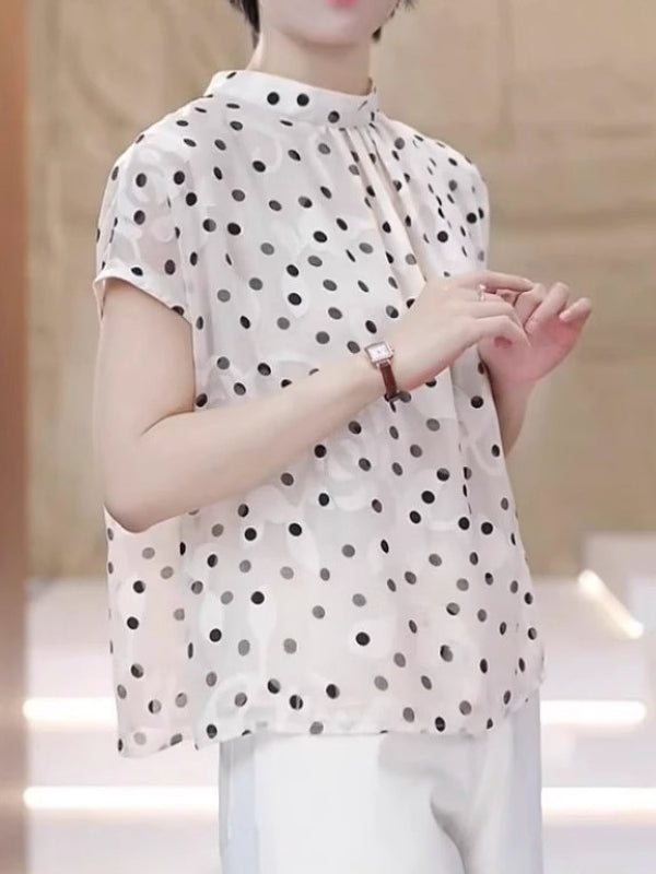 Qadınlar üçün Böyük Ölçülü Fransız Üslublu Geri Dönən Polka Nöqtəli Köynək, Yeni Yay Modeli, Arıqladıcı Dizayn, Qəşəng Qısaqol Top