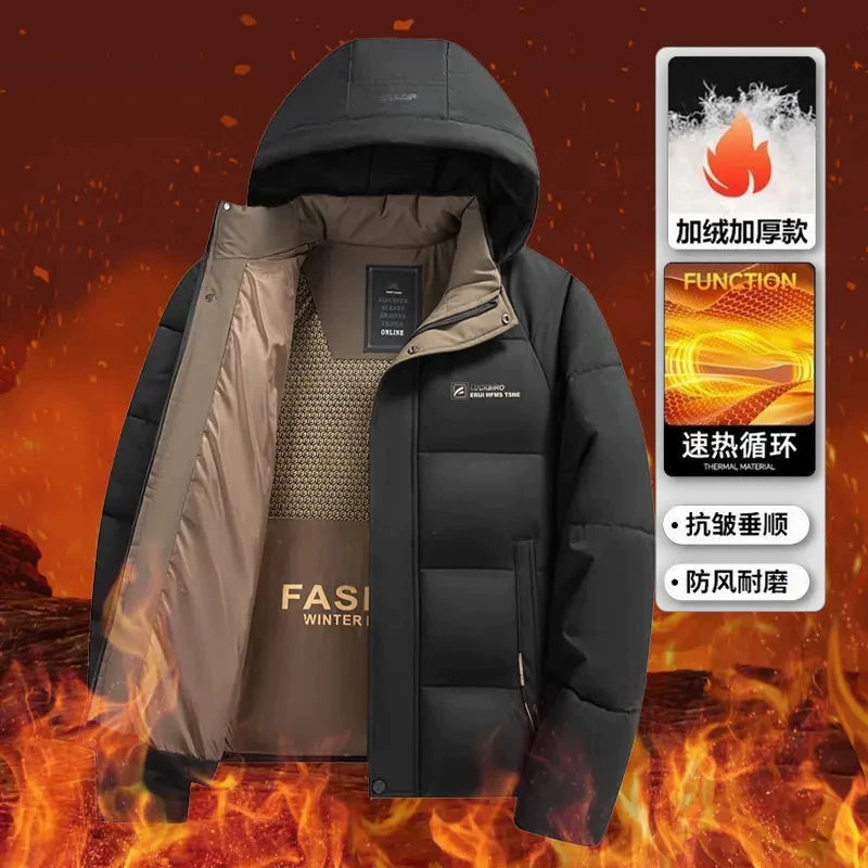 Qış üçün qalınlaşdırılmış pambıqla örtülmüş kişi gündəlik külək keçirməyən pambıqla örtülmüş palto, başlıqlı gödəkçə, başlıqlı şişirdilmiş gödəkçə, isti pambıqla örtülmüş kişi paltosu