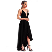 Ziyafət axşam donu, ixrac formalı rəsmi don, V-yaxalı qolsuz rəngli bloklu axşam donu, uzun ətək.