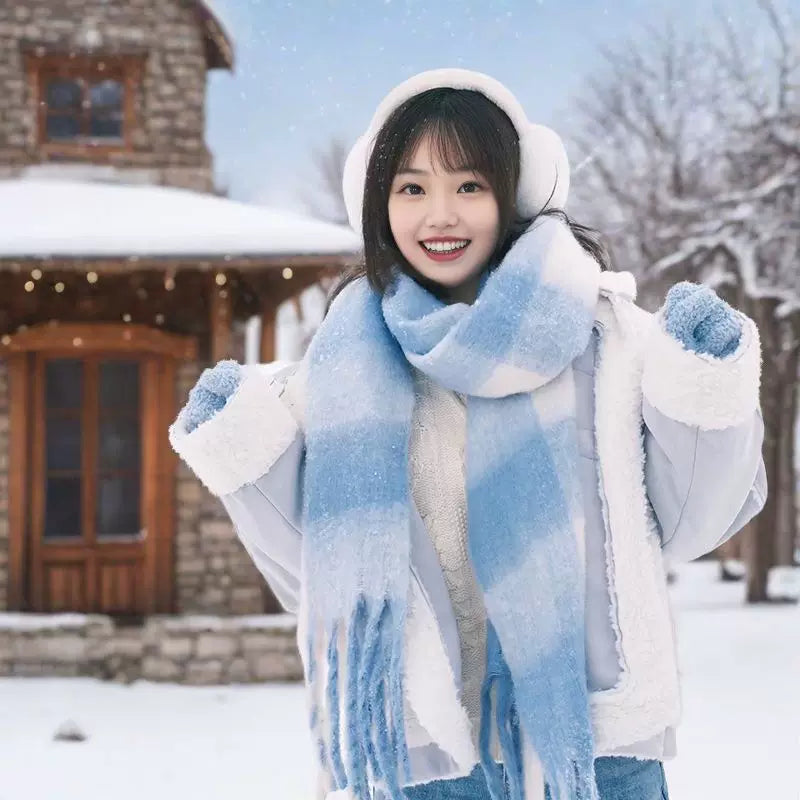 Yaşıl şarf, Koreya üslubunda, payız və qış fotoları üçün çoxfunksiyalı, yüksək səviyyəli hiss, qalın və isti boyun isidicisi, 2025-ci il üçün yeni model.