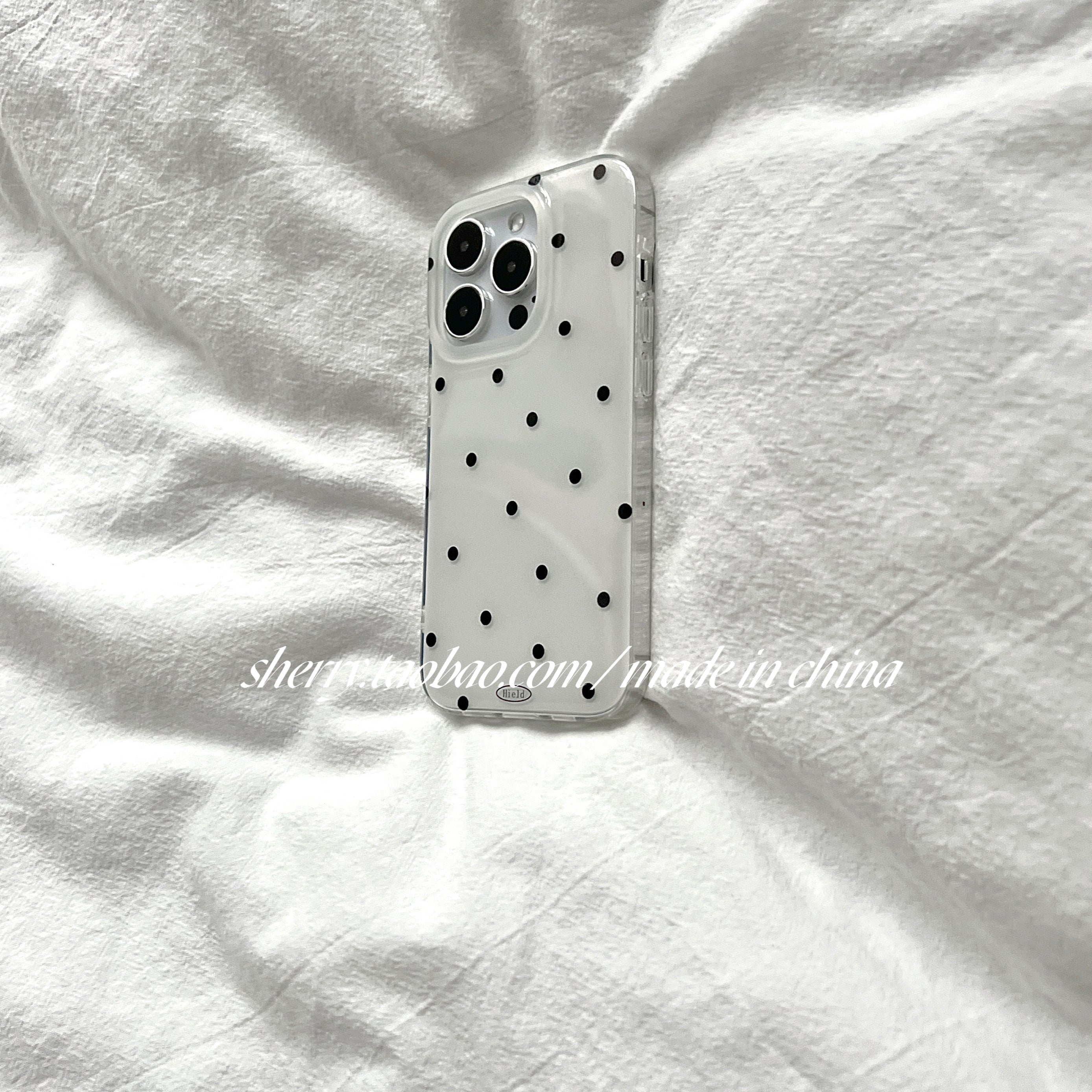 SHERRY*in qara nöqtəli minimalist ağ fon, Apple 17ProMax mobil telefon qutusu iPhone16Pro niş 15 qız ürəyi 14 sadə xasiyyət təzə 13 yüksək səviyyəli hiss üçün uyğundur