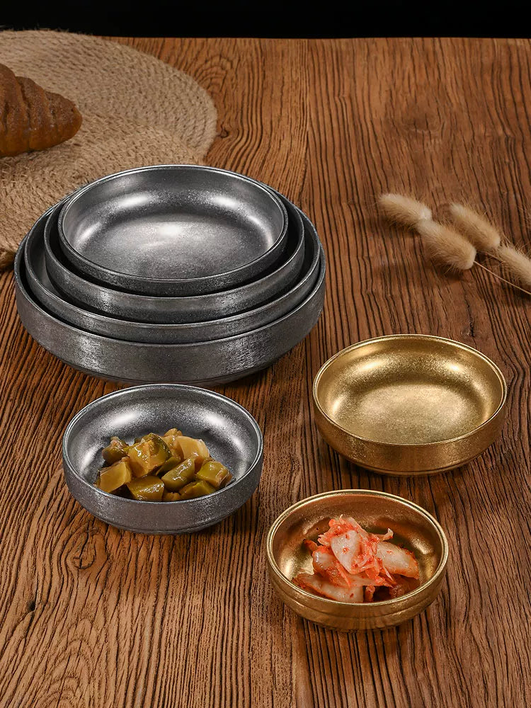 Retro 304 paslanmayan poladdan hazırlanmış sous qabı Koreya qızılı kimchi qabı barbekü dükanı kiçik qab qabı köhnə kiçik kasa daldırma qabı