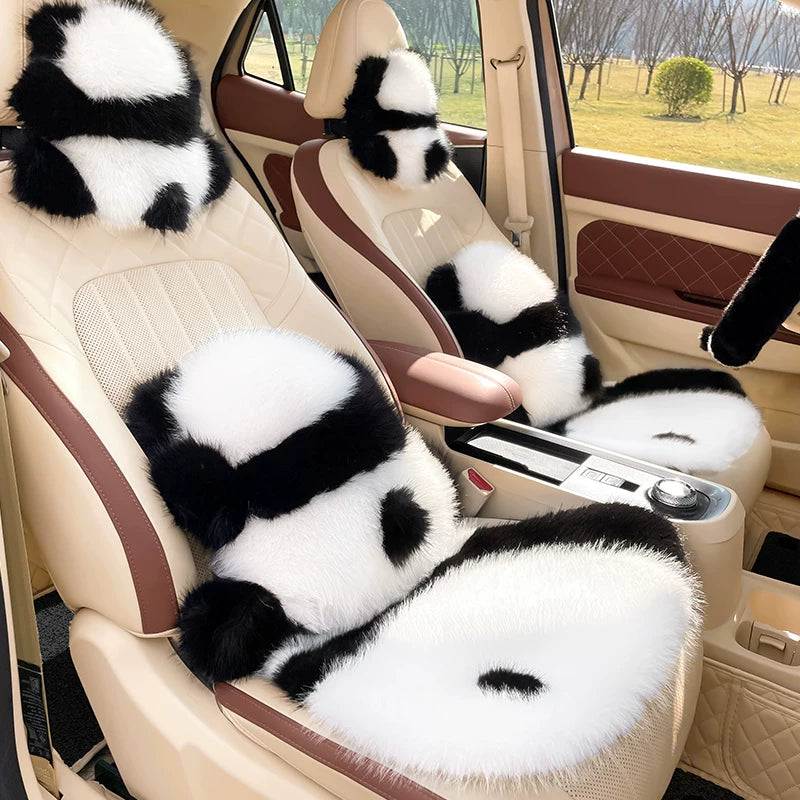 Cute panda themed car seat covers for winter, one-piece, thickened and warm for the back seats.