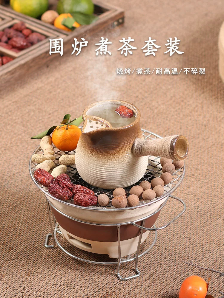 Qovrulmuş südlü çaydan, qazan, soba, çaydan, soba dəsti, aksesuarlar komplekt, qışda böyük tutumlu, quruda yandırmaq olar