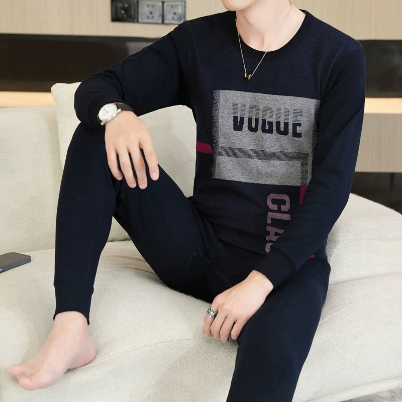 Kişilər üçün 100% Pambıqdan Payız və Qış üçün Termal Alt Geyim Dəsti, Sincan Təmiz Pambıqdan Əsaslı Köynək, Dəyirmi Yaxalıq, Jakarlı Termal Alt Geyim, Dəbli Kişi Geyimləri