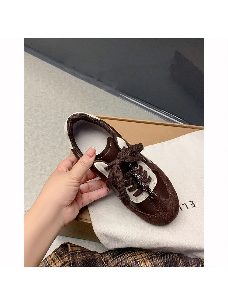 Women's Retro Color Block Leather Trainers, 2025 New Style, Soft Sole, Multifunctional Daily Sports Shoes, Height Increasing, Sneakers