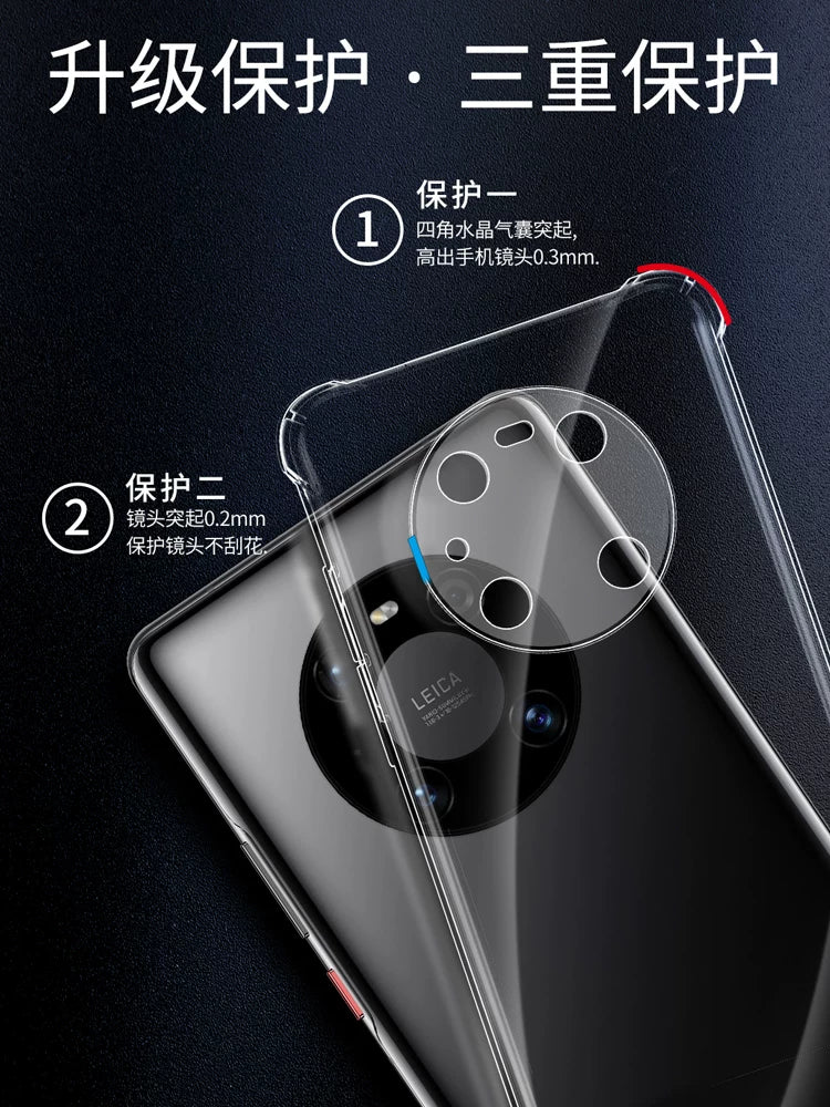 Huawei Mate40 mobil telefon qutusu üçün uyğundur mate40pro şəffaf mate40RS Porsche silikon yumşaq qabıq mate40E dörd künc hava yastığı hər şey daxil Pro ten oğlan və qızlar üçün yıxılmağa qarşı yeni qoruyucu örtük
