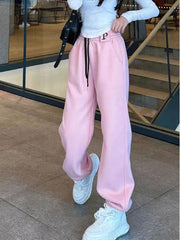 Böyük Ölçülü Qadın Şalvarı Avropa Stilində 2026 Qış Yeni Gəliş Elastik Bel Yun Astarlı P Hərfli Naxışlı Konfet Rəngli İdman Şalvarı