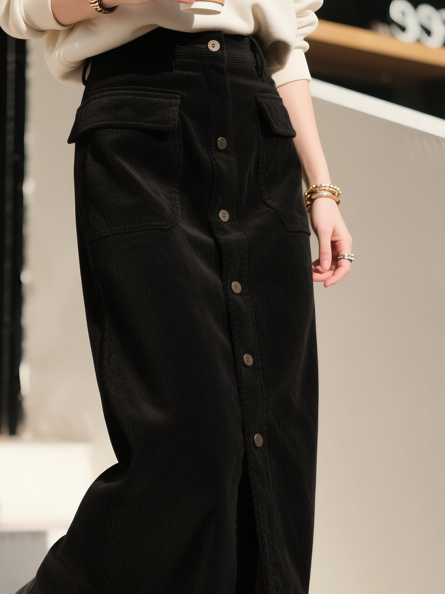 Black Marble Midi Skirt for Women, 2025 Autumn/Winter New Retro High Waist Slimming Straight Bodycon Skirt